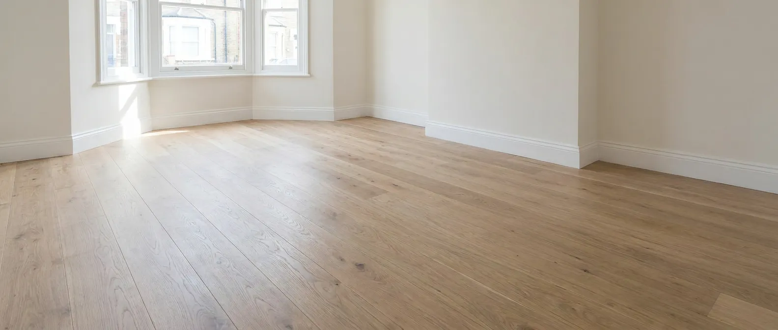 Parquet en chêne posé et vitrifié dans une pièce lumineuse